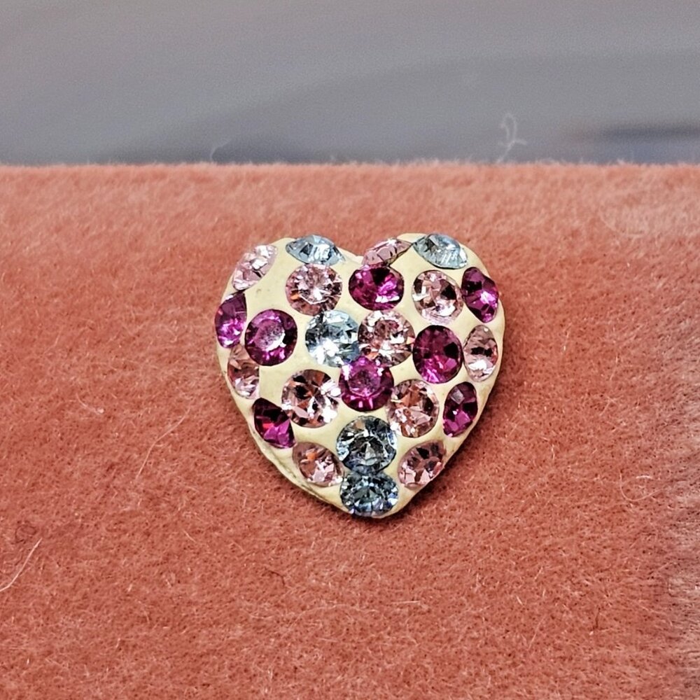 14K Yellow Gold Crystal Pave Heart Single Stud Single Earring 6mm 0.34g